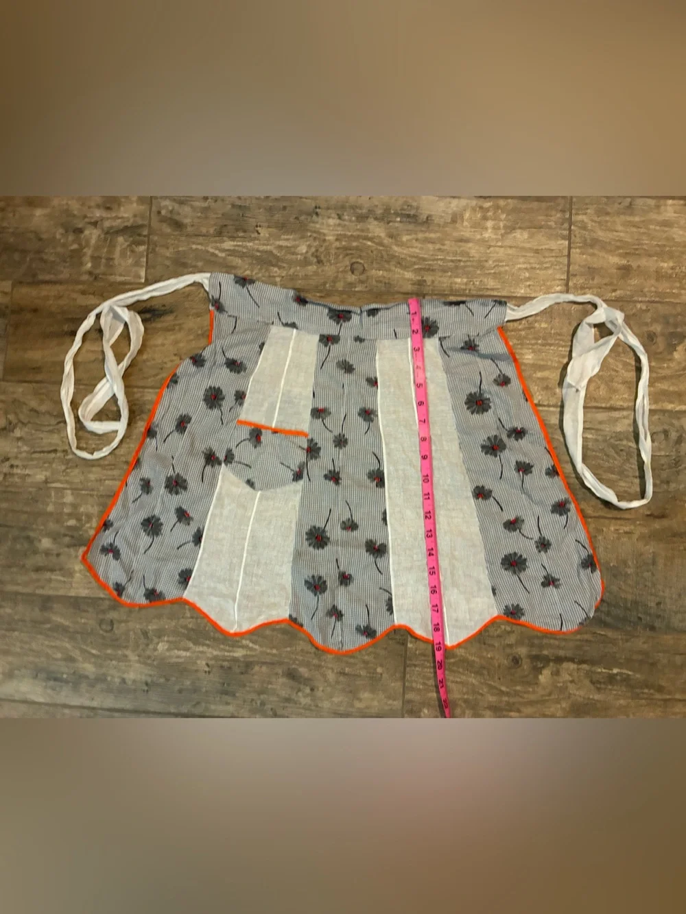 Vintage handmade Floral Half Apron with Orange Trim
